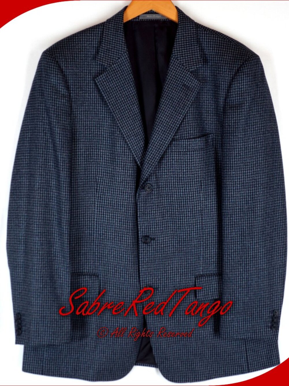 Vintage Talbots Mens Houndstooth Wool Jacket Black Blue 42L